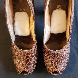 Vintage Gimbels Milwaukee 40/50's High Heel Alligator Mademoiselle PeepToe Shoes